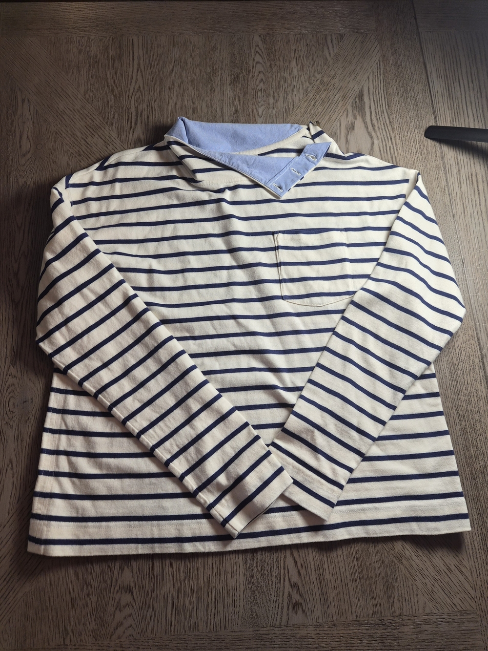 Vineyard Vines Cream & Navy Striped Long-Sleeve Polo